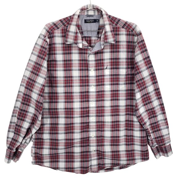 Nautica Shirt  Mens Extra Large Red Plaid Long Sleeve Casual Preppy Button Up - Picture 1 of 10